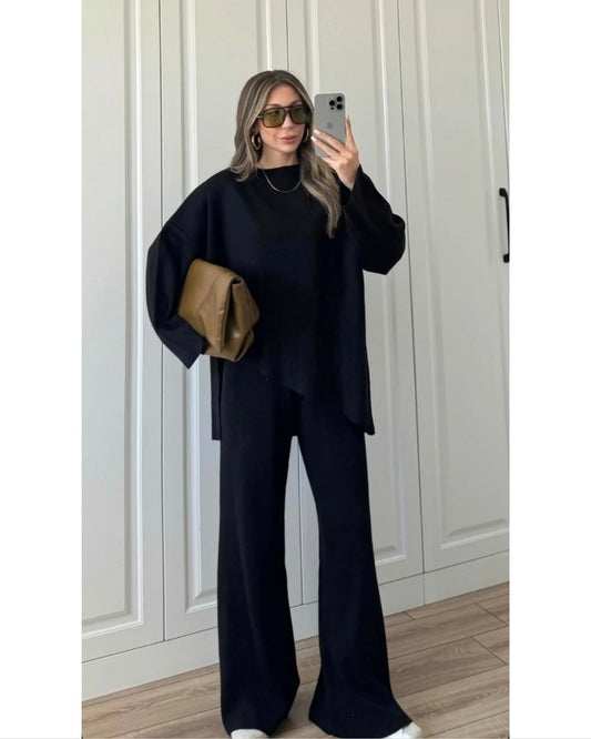 Black Asymmetrical Knit Set