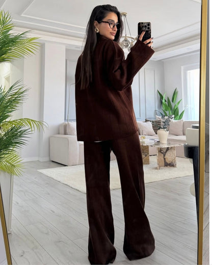 Brown Ribbed Knit Set