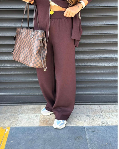 Burgundy Knit Double Zip- Up Hoodie Oysho Set