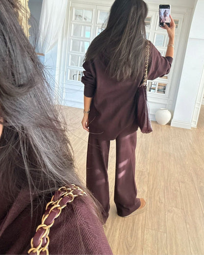 Burgundy Knit Double Zip- Up Hoodie Oysho Set