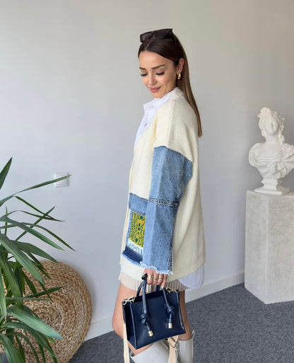 Ethnic Denim Jacket With Triko Pockets