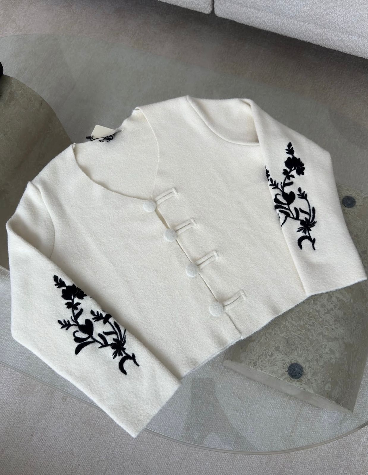 White Embroidered Knit Cardigan