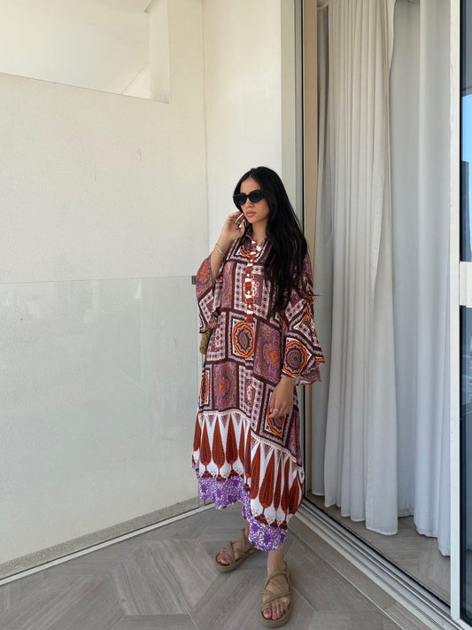 Bohemian Oversized Mosaic Shirt Dress
