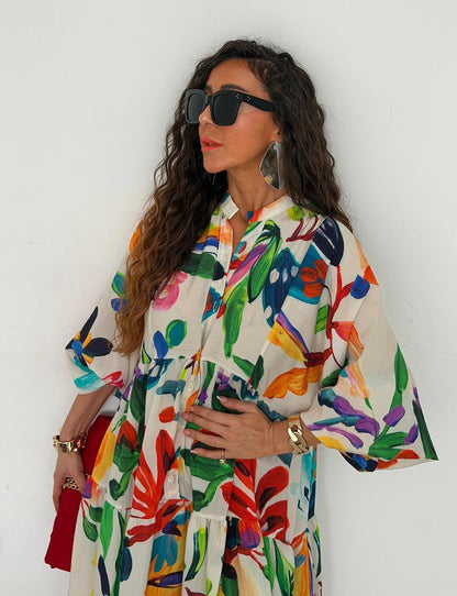Artistic Floral Maxi Dress (PREORDER)