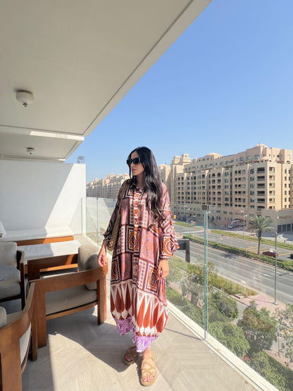 Bohemian Oversized Mosaic Shirt Dress