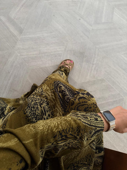 Olive Paisley Flowy Shirt Dress