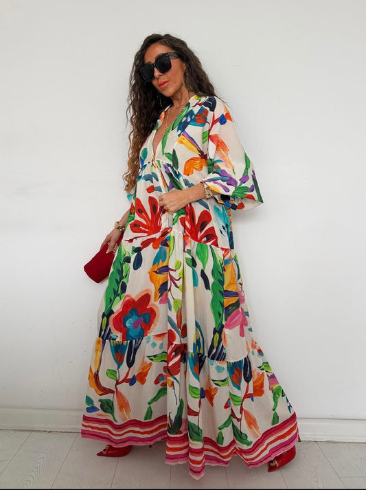 Artistic Floral Maxi Dress (PREORDER)