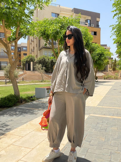 Linen Oversized Balloon Pants Set