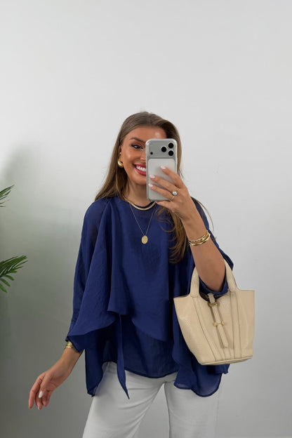 Royal Blue Cape Blouse