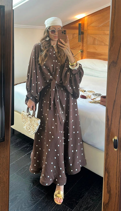 Mocha Tie Front Skirt Set