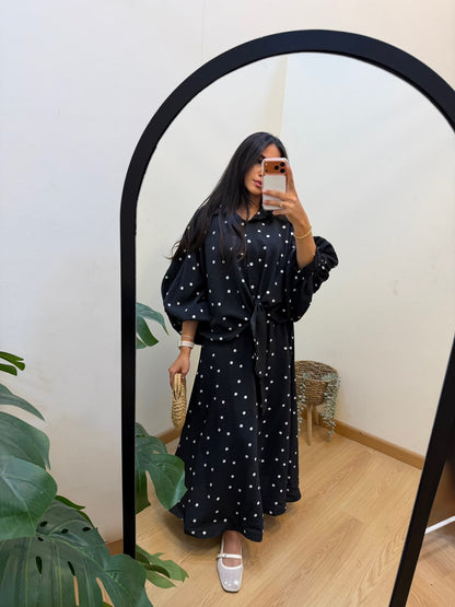 Polka Dots Black Skirt Set