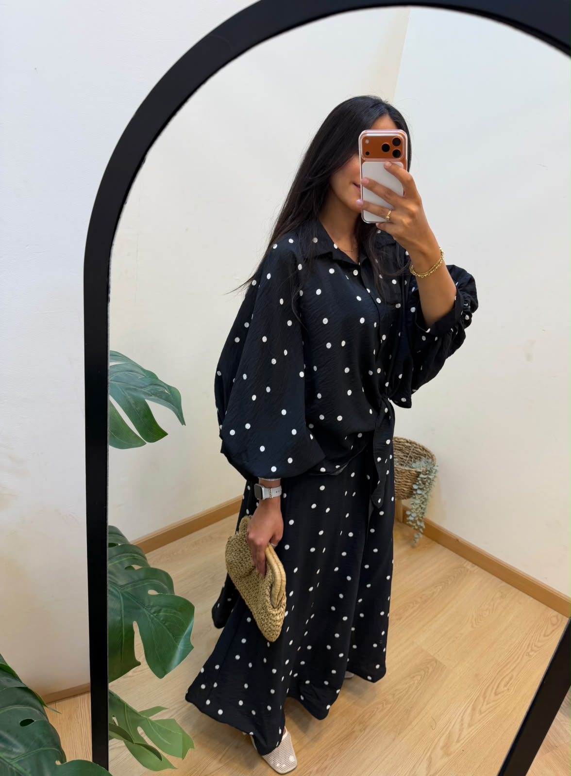 Polka Dots Black Skirt Set