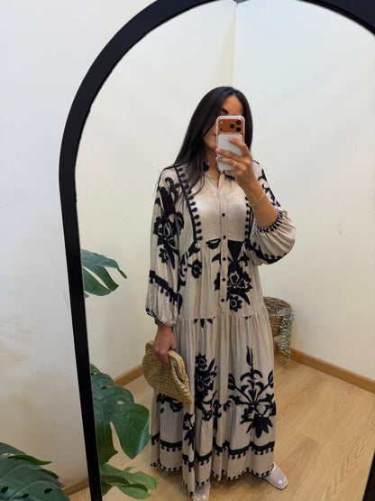 Boho Leaf Print Lurex Dress
