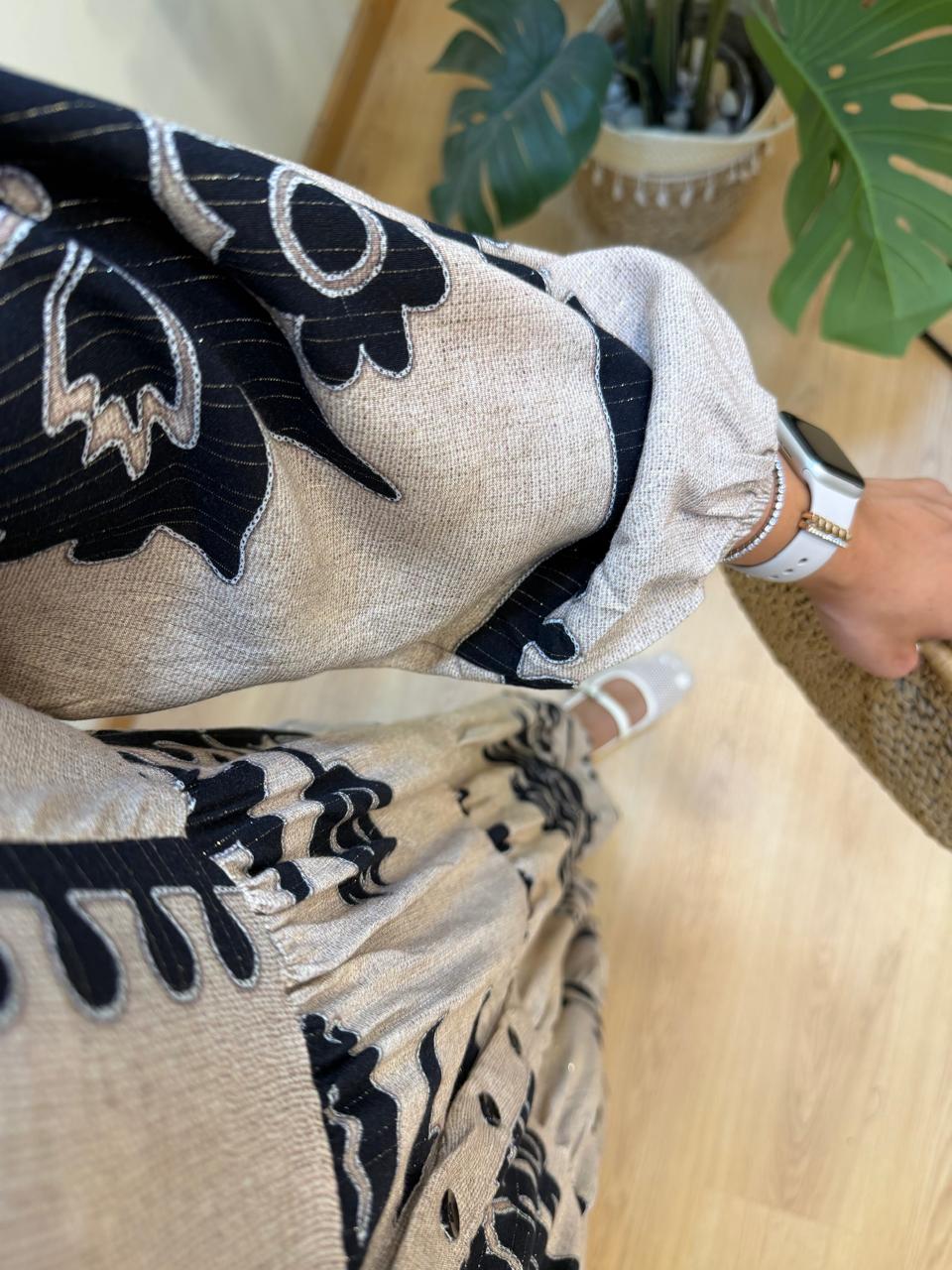 Boho Leaf Print Lurex Dress