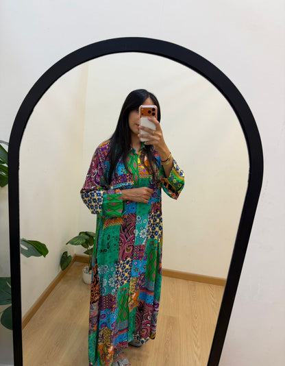 Boho Patchwork Shirt Dress