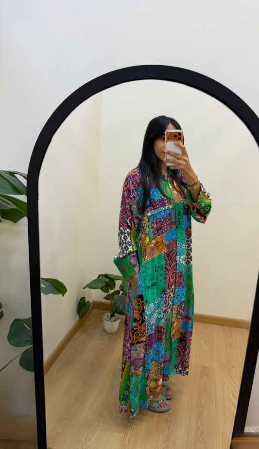 Boho Patchwork Shirt Dress