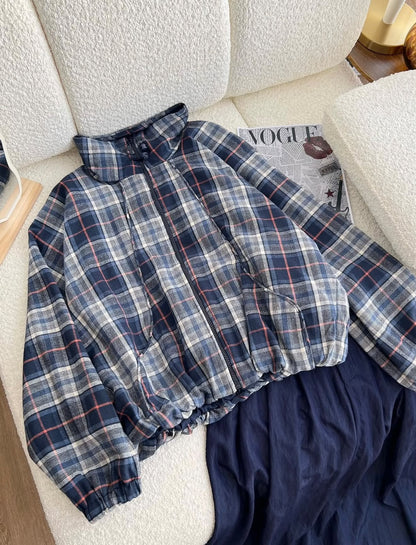 High Neck Checked Zip Jacket