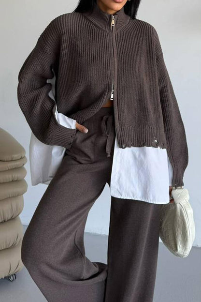 Oysho Brown Shirt-Detail Knit Set