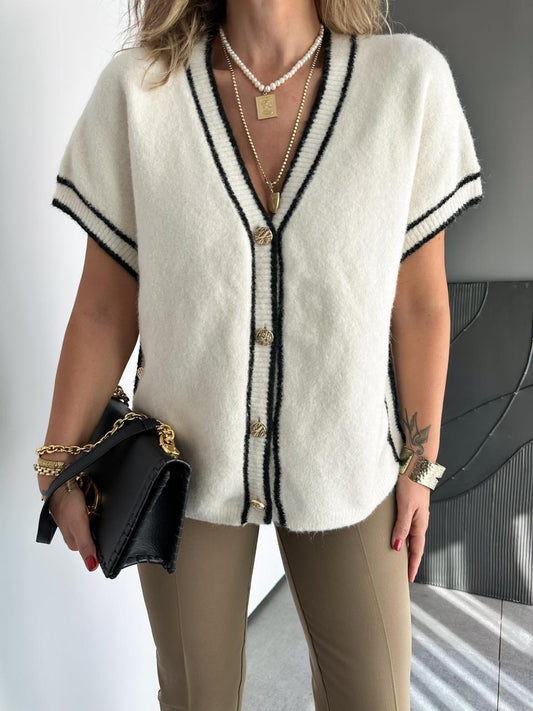 Creamy Vest With Vintage Golden Buttons