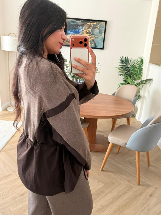 Oysho Brown Knit Set with Adjustable Waist