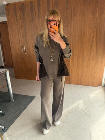 Oysho Brown Knit Set with Adjustable Waist