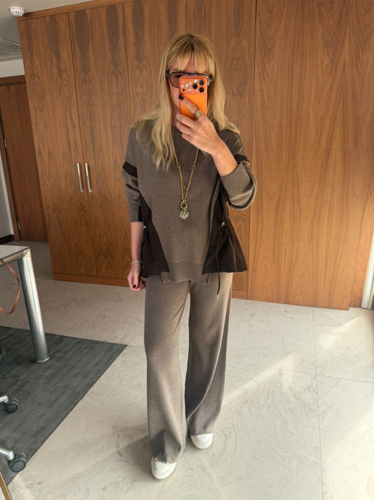 Oysho Brown Knit Set with Adjustable Waist