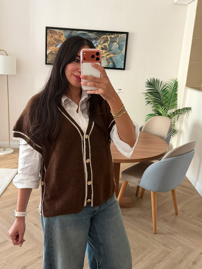 Brown Vest With Vintage Golden Buttons