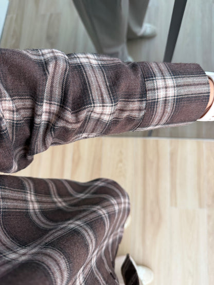 Plaid Knit Shirt In Brown