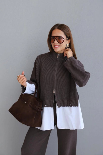 Oysho Brown Shirt-Detail Knit Set