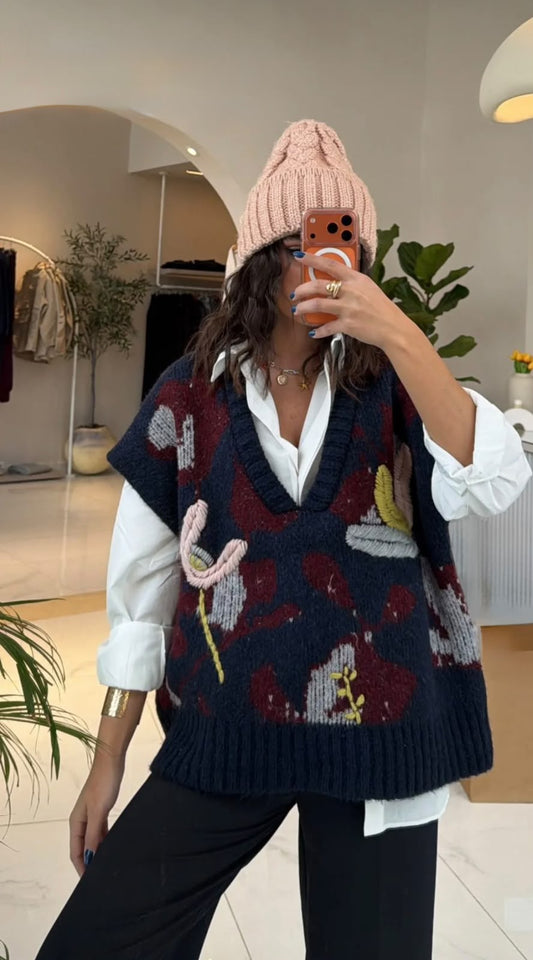 Embroidered Vintage Knit Vest