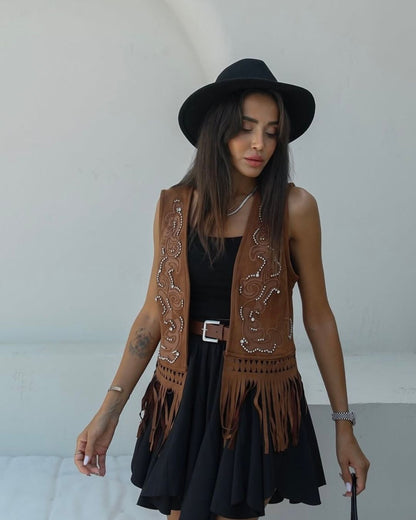 Boho Embroidered Suede Vest