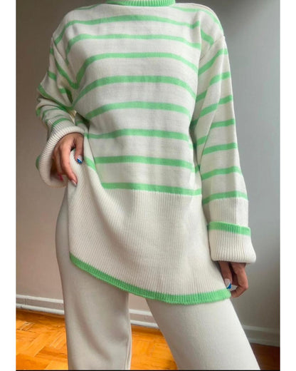 Cream X Mint Striped Knit Set
