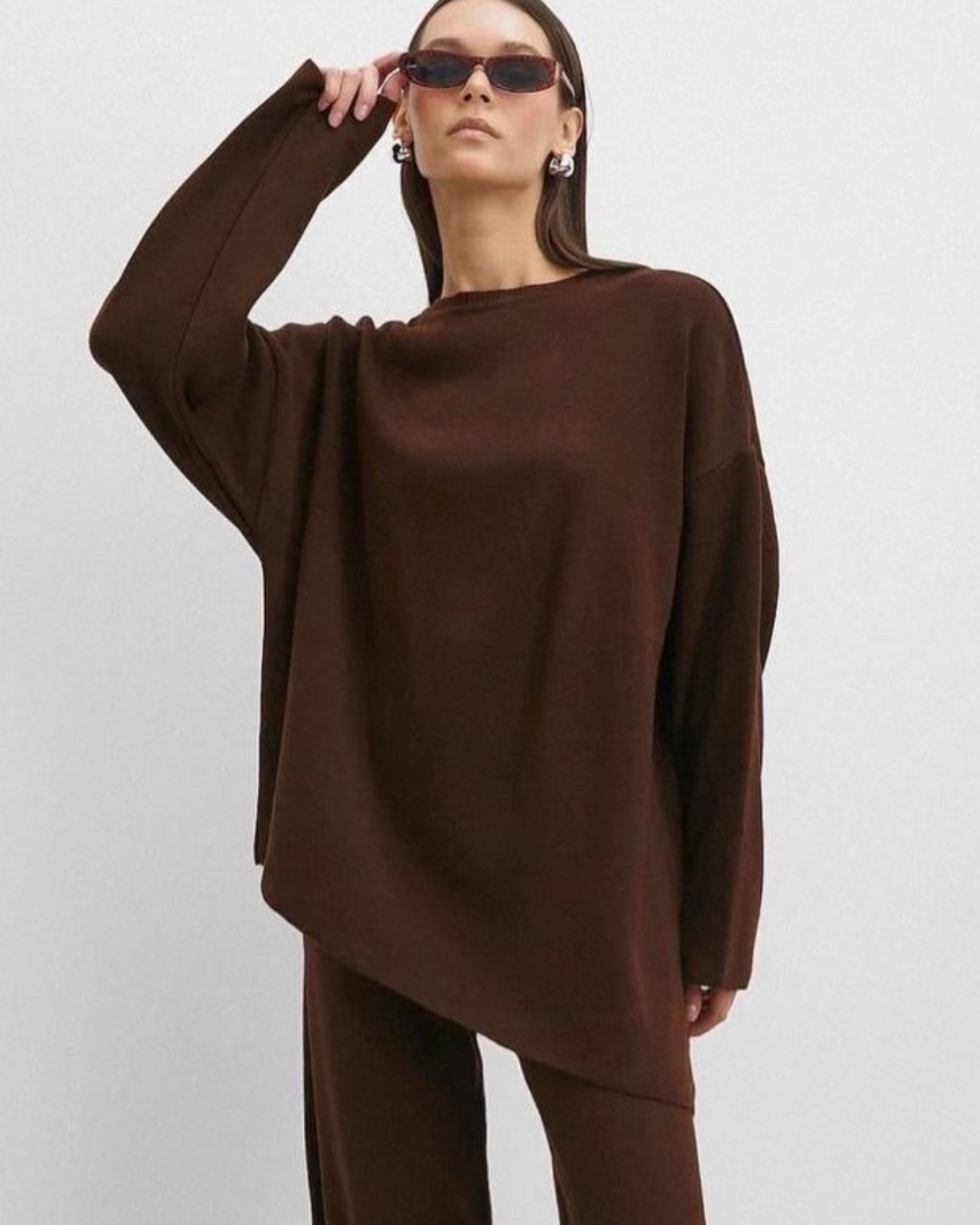 Brown Asymmetrical Knit Set