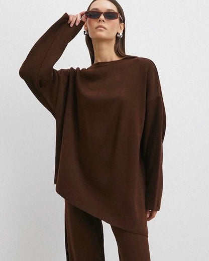 Brown Asymmetrical Knit Set
