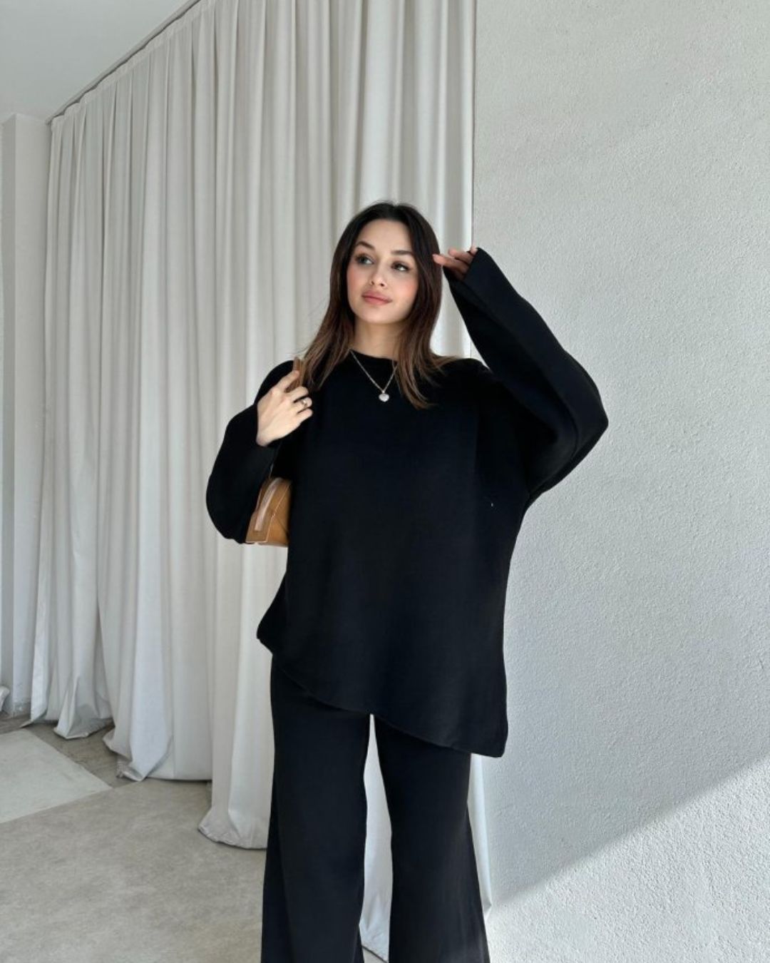 Black Asymmetrical Knit Set