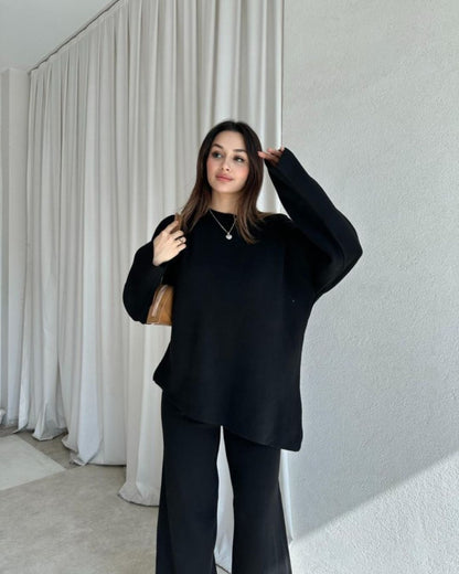 Black Asymmetrical Knit Set