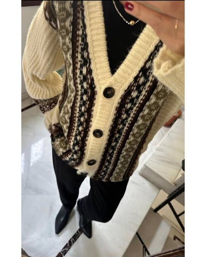 Vintage Cream Neutral Knit Cardigan