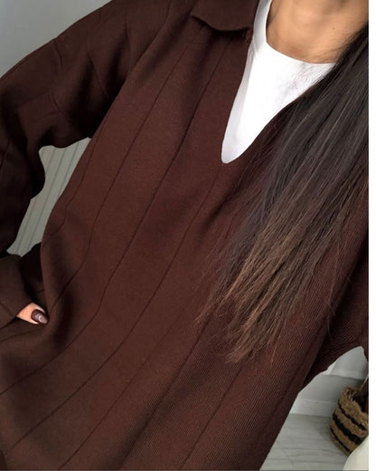 Brown Ribbed Knit Set