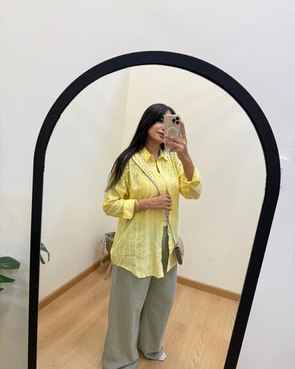 Butter Yellow Embroidered Linen Shirt