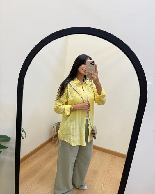 Butter Yellow Embroidered Linen Shirt