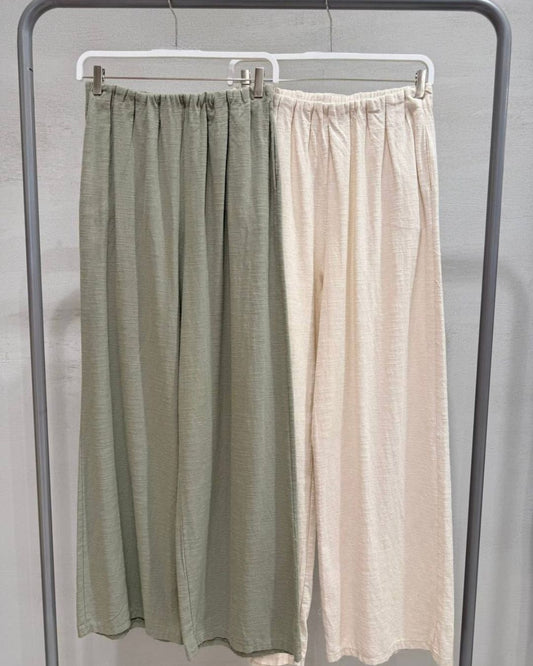 Light Olive Wide-Leg Linen Pants